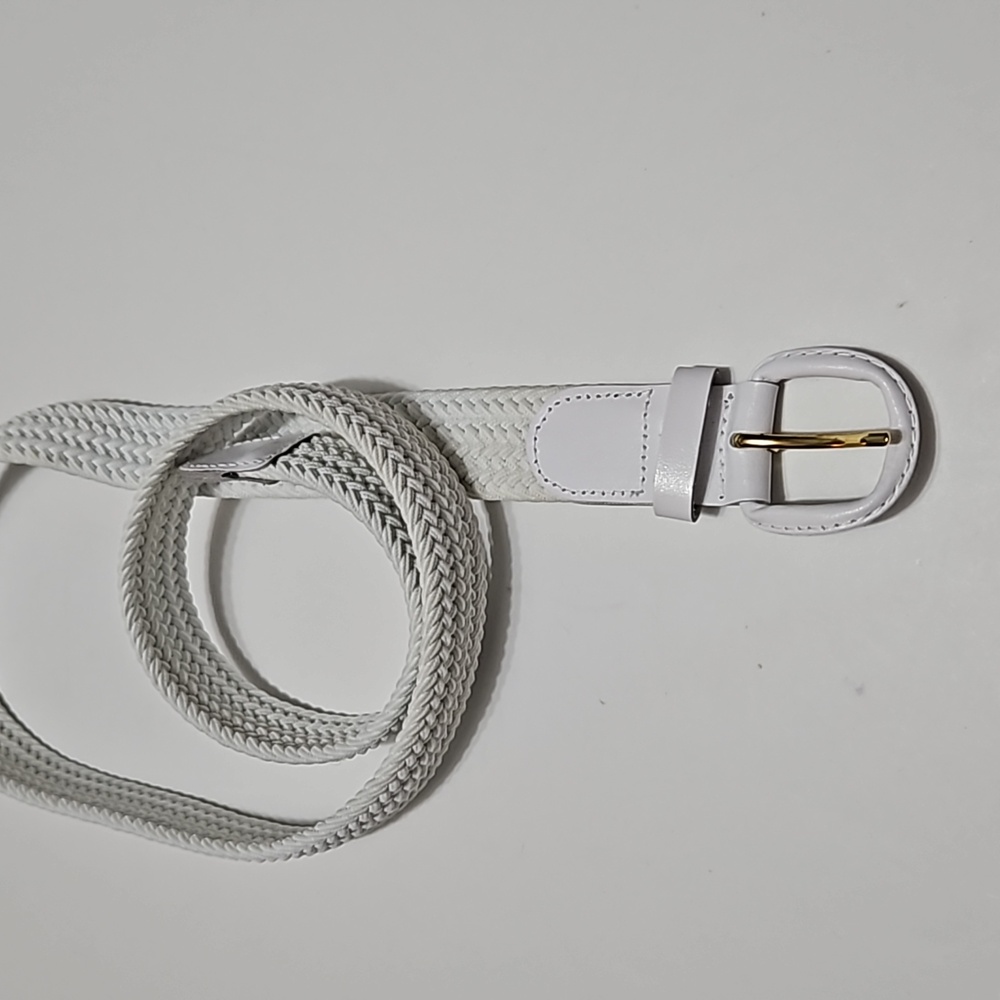 Women's White Braided Twist Adjustable Belt #W-819